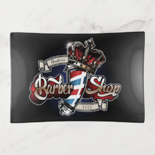 Elegant Barber Pole and Crown Personalize Trinket Tray