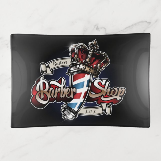 Elegant Barber Pole and Crown Personalize Trinket Tray (Front)