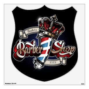 Elegant Barber Pole and Crown Personalize Wall Dec Decal