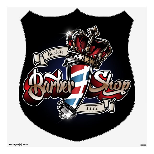 Elegant Barber Pole and Crown Personalize Wall Dec Decal (Front)