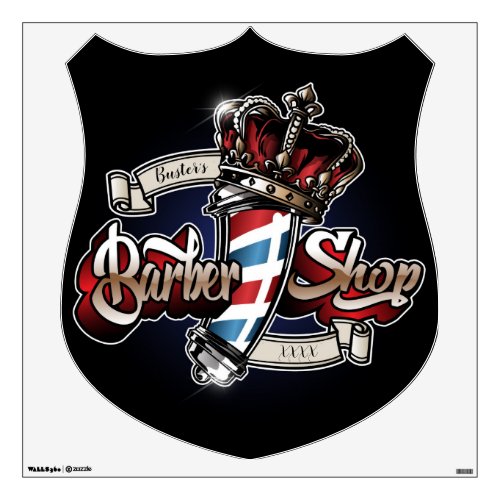 Elegant Barber Pole and Crown Personalize Wall Dec Wall Decal