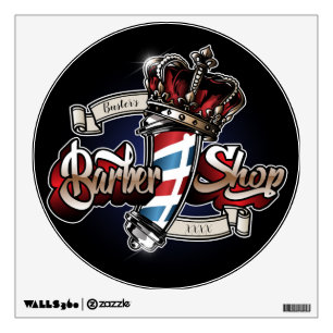 Elegant Barber Pole and Crown Personalize Wall Decal