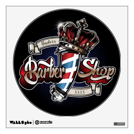 Elegant Barber Pole And Crown Personalize Wall Decal