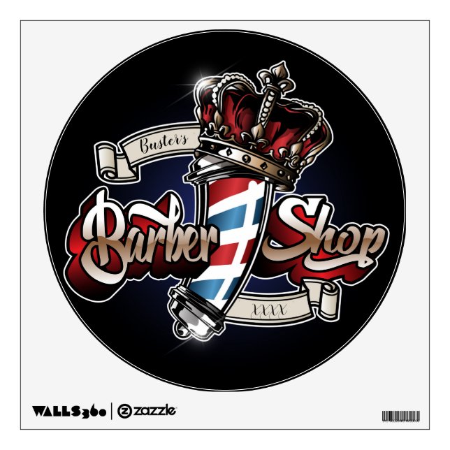 Elegant Barber Pole and Crown Personalize Wall Decal (Front)