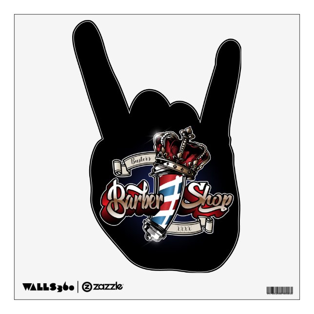 Elegant Barber Pole and Crown Personalize Wall Decal (Front)