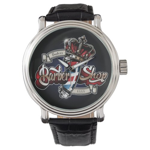 Elegant Barber Pole and Crown Personalize Watch