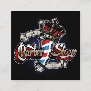 Elegant Barber Pole and Crown Square Personalize Business Card
