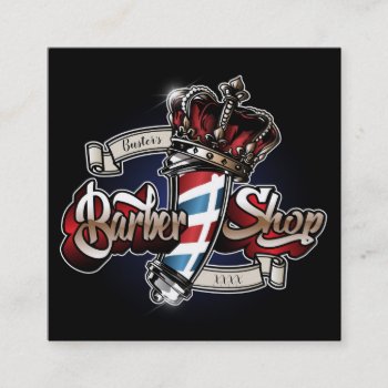 Elegant Barber Pole And Crown Square Personalize Square Business Card by BarbeeAnne at Zazzle