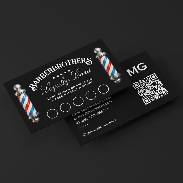 Elegant Barber Pole Black Reward Loyalty Business Card (Elegant Barber Pole Black Reward Loyalty Business Card
)