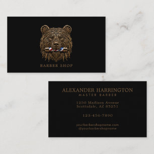 Elegant Barber Shop Bronze Bear Barber Pole Business Card
