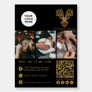 Elegant Barber Shop Gold Stag Your Logo QR Code Foam Board