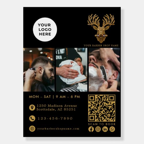 Elegant Barber Shop Gold Stag Your Logo QR Code Foam Board