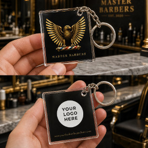 Elegant Barber Shop Golden Eagle Logo Branding Keychain