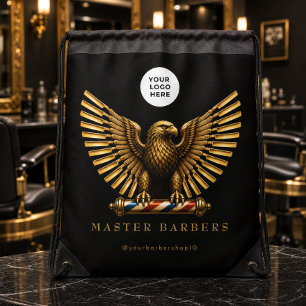 Elegant Barber Shop Golden Eagle Logo Merchandise Drawstring Bag
