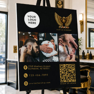 Elegant Barber Shop Golden Eagle Logo QR Code Foam Board