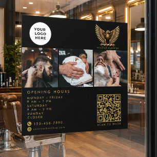 Elegant Barber Shop Golden Eagle Qr Code Logo  Window Cling