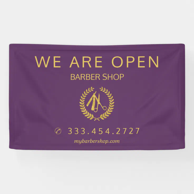 Elegant barber shop men hair salon purple gold banner | Zazzle Elegant barber shop men hair salon purple gold banner | Zazzle