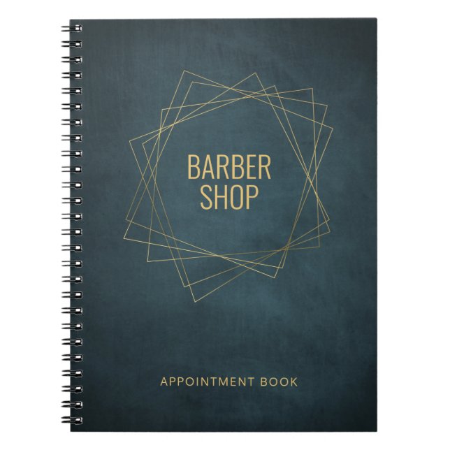 Elegant barber shop navy gold elegant notebook (Front)