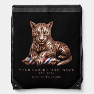 Elegant Barber Shop Rose Gold Panther Promo Swag Drawstring Bag