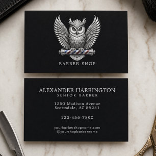 Elegant Barber Shop Silver Owl Barber Pole Business Card