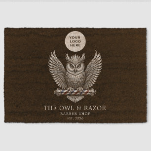 Elegant Barber Shop Silver Owl Logo Name Est. Fiber Doormat