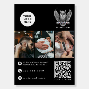 Elegant Barber Shop Silver Owl Logo QR Code Foam Board