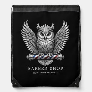 Elegant Barber Shop Silver Owl Promo Swag Drawstring Bag