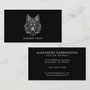 Elegant Barber Shop Silver Wolf Barber Pole Business Card
