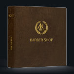 Elegant barbershop dark brown leather appointment binder<br><div class="desc">Barber shop men salon appointment book or business organizer binder with faux gold scissors logo and barber script on a dark brown leather look background</div>