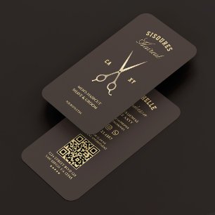 Elegant Barbershop Espresso Barber Scissors Business Card