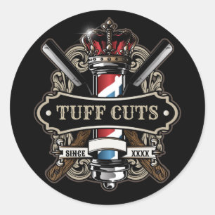 Elegant Barbershop Logo Personalize 2 Classic Round Sticker