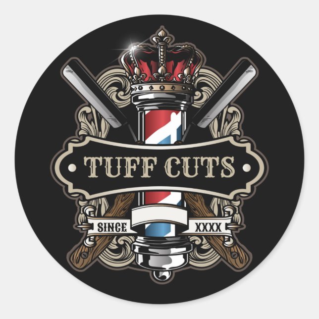 Elegant Barbershop Logo Personalize 2 Classic Round Sticker (Front)