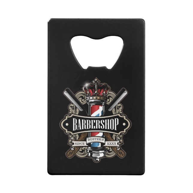Elegant Barbershop Logo Personalize Credit Card Bottle Opener (Front)