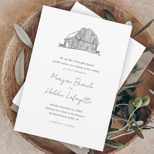 Elegant Barn Black and White Rustic Wedding Magnetic Invitation