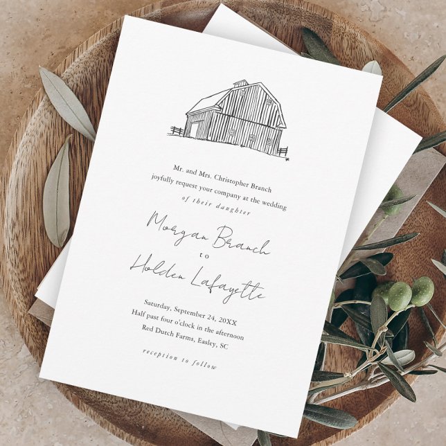 Elegant Barn Black and White Rustic Wedding Magnetic Invitation (Creator Uploaded)
