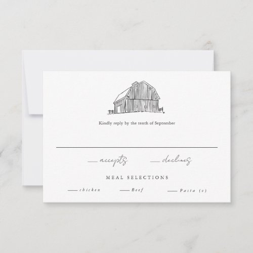 Elegant Barn Black and White Rustic Wedding RSVP Card