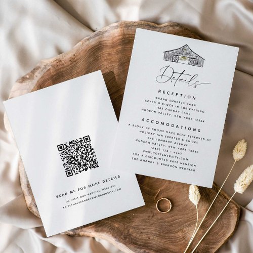 Elegant Barn Details QR Code Wedding Enclosure Card