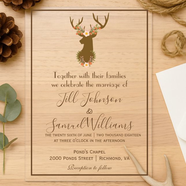 Elegant Barn inspired with Floral Antler Motive Acrylic Invitations (Creator Uploaded)