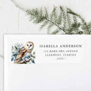 Elegant Barn Owl and Greenery Return Address Label