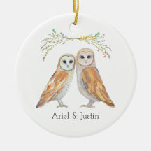 Elegant Barn Owl Couple Custom Name Christmas Gift