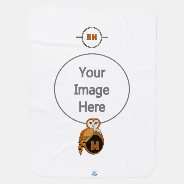 Elegant Barn Owl Monogram Baby Blanket (Back)