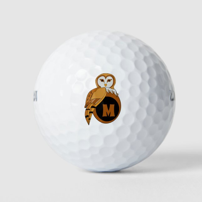 Elegant Barn Owl Monogram Golf Balls (Front)