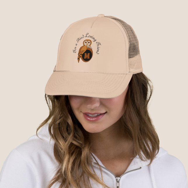 Elegant Barn Owl Monogram Trucker Hat (In Situ)