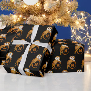 Elegant Barn Owl Monogram Wrapping Paper