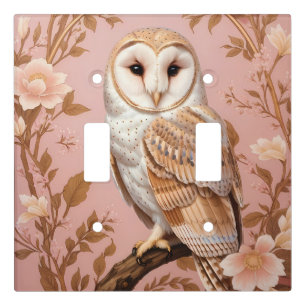 Elegant Barn Owl Pink and Gold Floral Light Switch Cover