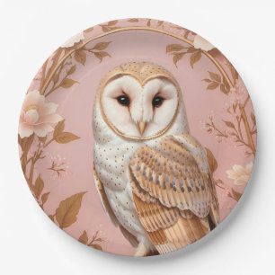 Elegant Barn Owl Pink and Gold Floral Paper Plates