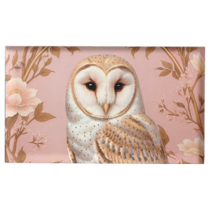 Elegant Barn Owl Pink and Gold Floral  Place Card Holder