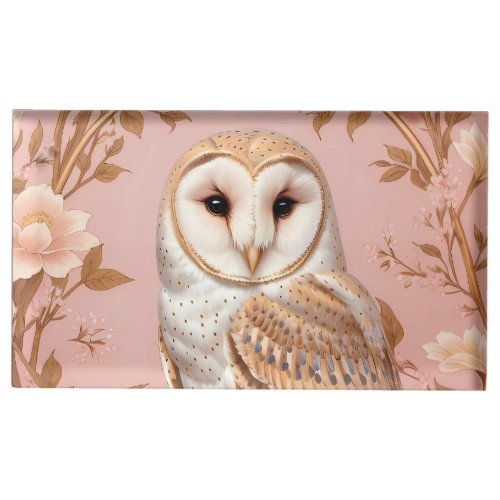 Elegant Barn Owl Pink and Gold Floral  Place Card Holder