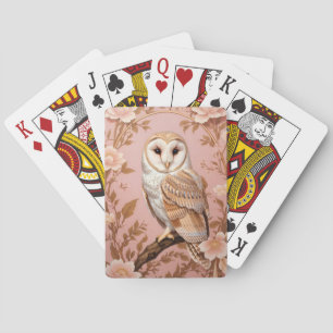 Elegant Barn Owl Pink and Gold Floral Poker Cards