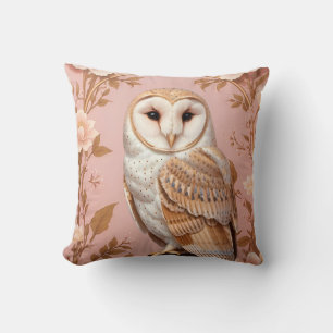 Elegant Barn Owl Pink and Gold Floral  Throw Pillow